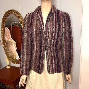 Vtg 80s Donnkenny Boucle Blazer Lambswool Blend Plaid Knit Jacket Hobo Chic 10
